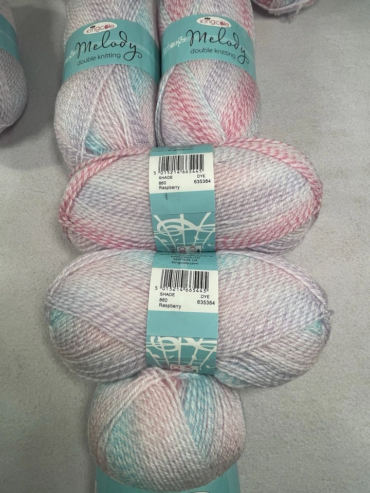 King Cole Melody Yarn: 5 Skeins ~100g Ea Color 860 Raspberry *READ Preowned - Image 3 of 4
