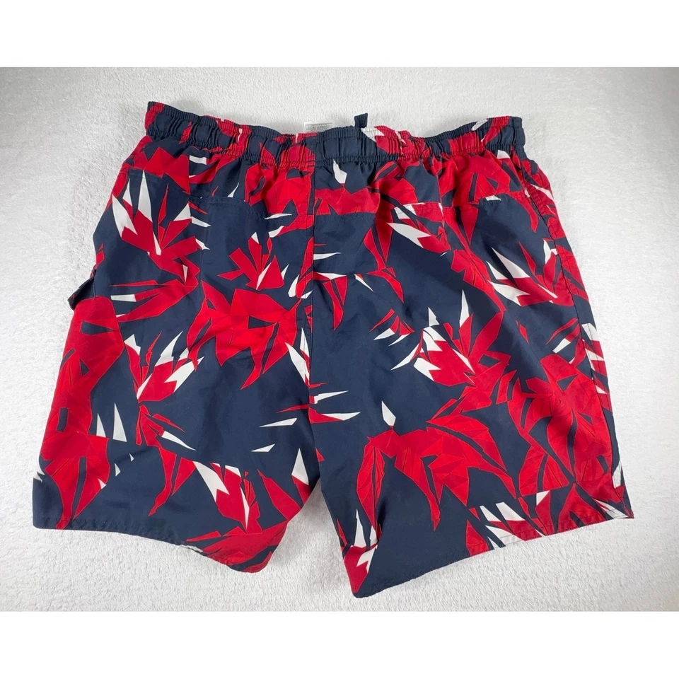 阿迪达斯泳裤短裤男式 XL 红色蓝色条纹内网眼布 — 第 2/4 张图片