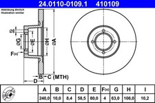2x Bremsscheibe ATE 24.0110-0109.1 für BMW E10 2002 1500 121 1502 2000 116 115