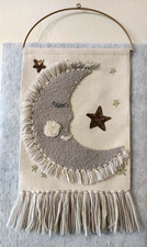 Pottery Barn Kids Neutrals Moon Stars Hanging Fabric Wall Decor 14x30