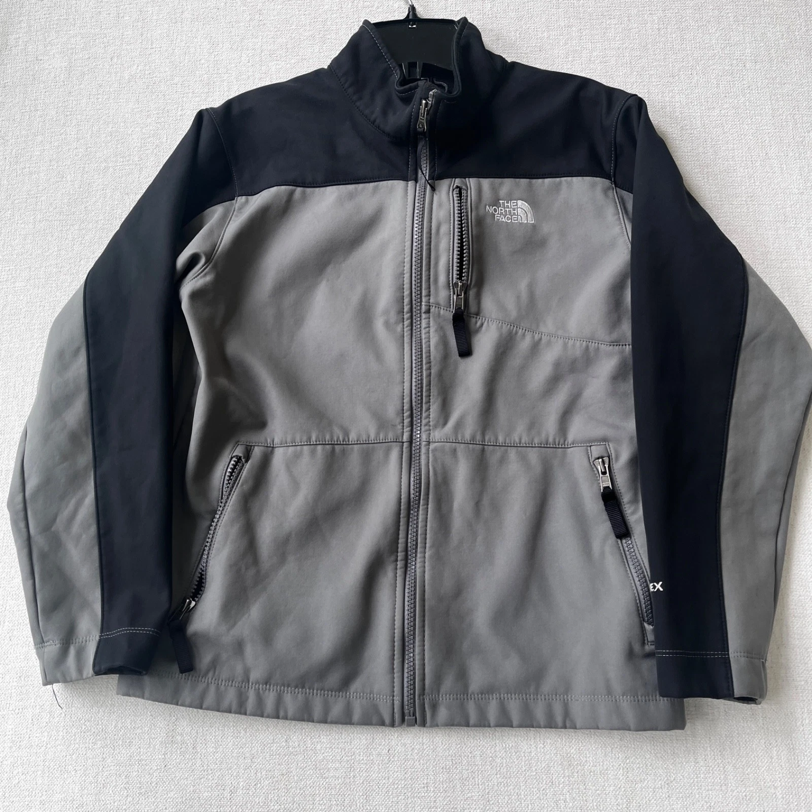 The North Face Boys Youth Large Apex Bionic Softshell Jacket Gray Black Full Zip