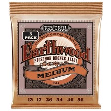 Ernie Ball Earthwood Medium Phosphor Bronze Acoustic Guitar Strings 3 Pack 13-56
