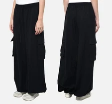 NEW Y-3 Adidas Yohji Yamamoto Black Washed Twill Womens Cargo Oversized Pants XS