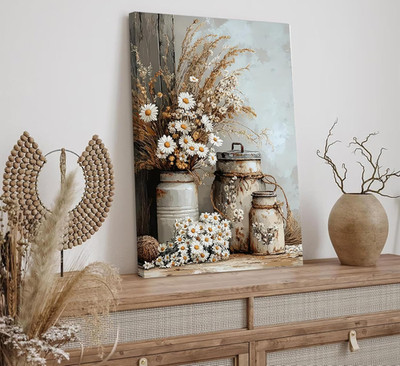 Rustic Farmhouse Daisy Floral Canvas Wall Art Vintage Country Floral Wall Dec...
