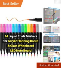 14 Pack Liquid Chalk Markers - 12 Vibrant Colors for Glass  Acrylic Surfaces