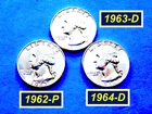 Lot of Three (3) "BU" Lustrous Quarters 〘1962P 1963D 1964D 〙Details Below ➫ 2L8