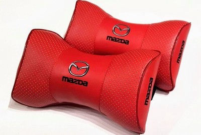 Red Car Headrest Pillow Neck Rest Cushion PU Leather for Mazda (2pcs) 00923