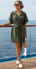 IRIS MAXI Dress Size 8 Olive Pleated Short Shirt Belt Work Party Function