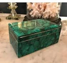 Unbranded Green Malachite Decor Box One Size Silver Trim