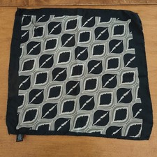 Vintage Hand Rolled Silk Pocket Square 12" Stylized Peacock Black Green Italy