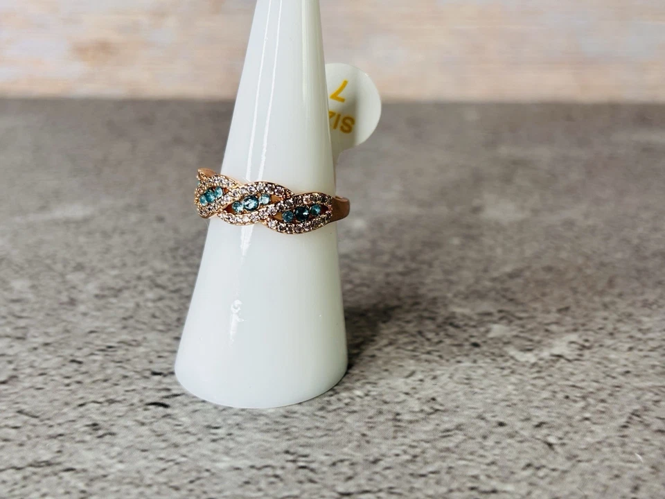 Banda chapada en oro rosa aguamarina y topacio blanco RBP NUEVA CON ETIQUETAS. Talla 7 Foto 2 de 3