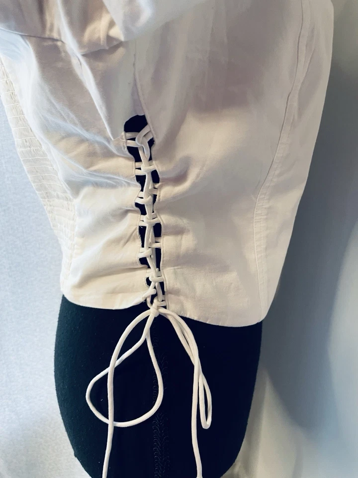 Camisa Abercrombie & Fitch Para Mujer Grande Blanca Calada Lechera Corbatas Laterales Boho Foto 4 de 4