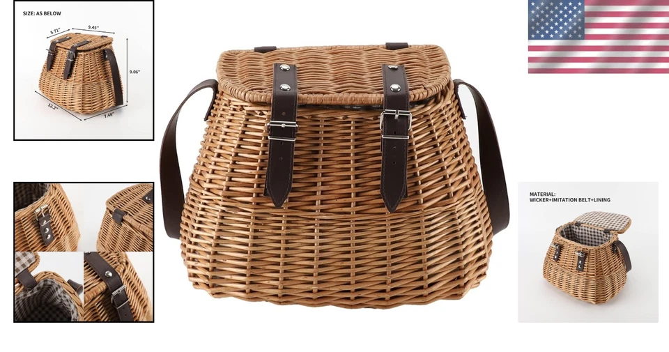 Handwoven Wicker Picnic Basket with Shoulder Strap - Image 2 of 4