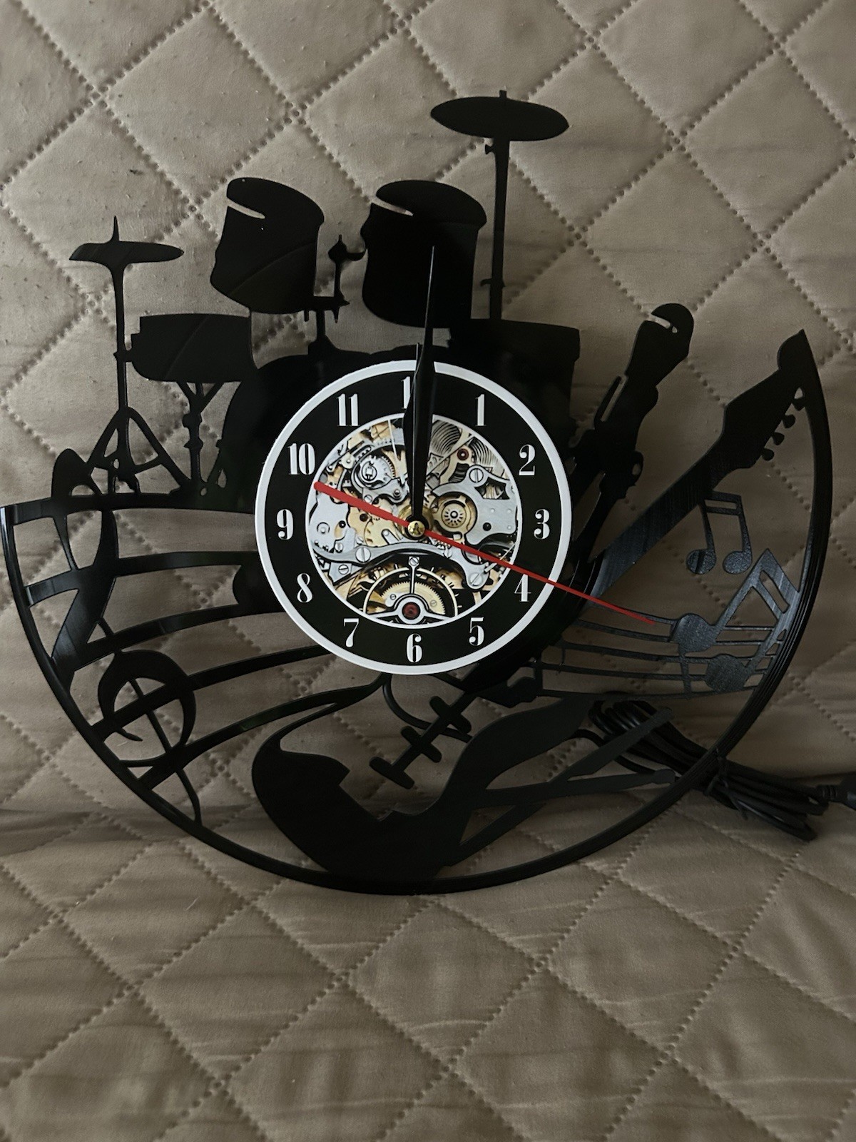 Musical Instrument Design Wall Clock LED lights. Brand new in box