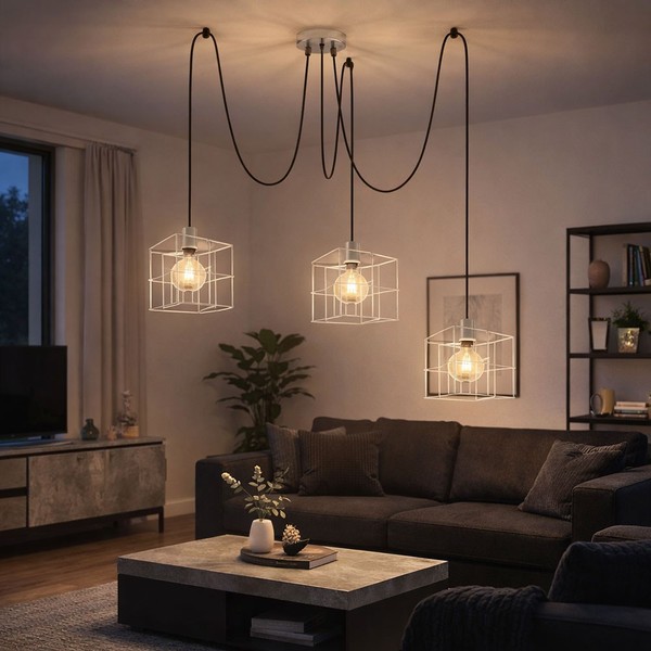 Pendellampe Pendelleuchte HäNgelampe Gitterschirme E27 Wohnzimmerlampe 3 Flammig-image