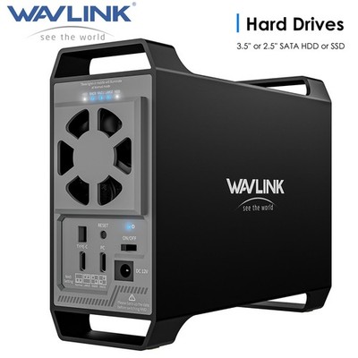 WAVLINK 3.5''/2.5'' SATA HDD/SSD Hard Drive Enclosure 2-Bay 10Gbps USB-C 3.2 44TB