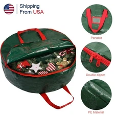 30" Christmas Wreath Storage Bag Heavy Duty Holiday Ornament Storage Box