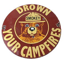 Vintage Forest Service Sign - Smokey the Bear Camping Hiking Gas Porcelain Sign