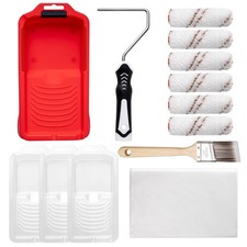 Mister Rui Mini Paint Roller Kit-13 Piece, 4-Inch Microfiber Red Tray