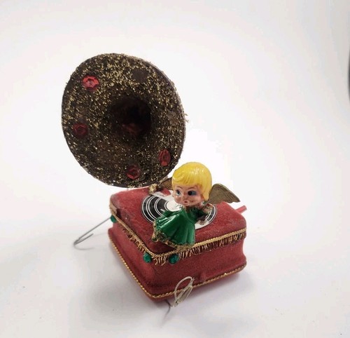 Vintage 1970s Red House W/Snow Green Chenille Tree Gold Tone Santa Plastic - Picture 6 of 16