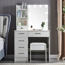 Vanity Set with 10 LED Lighted Mirror Makeup Dressing Table Dresser Desk White