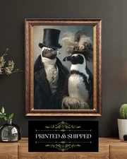 Victorian Penguin Couple Portrait Vintage Bird Art Anthropomorphic Print