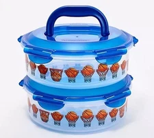 LocknLock S/2 Basketball Printed Canisters w/(2) Handle Lids K310159 Royal Blue