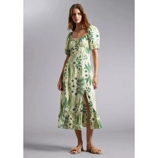 &Other Stories Linen Floral Digital Flowers Cottagecore Boho Midi Dress sz 8