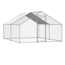 Metal Chicken Coop 9.8x13.1x6.5 ft Walk-in Chicken Run with Cover Spire Roof