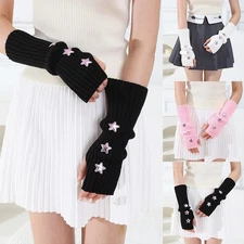 Y2K Women's Cable Fingerless Gloves Knit Arm Warmers Long Sleeve Winter Mittens