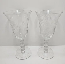 Imperial Glass Candlewick Water Goblets Cups Etched Fern 7.5" tall