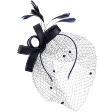 Blue Fascinator Headband for Women - 2025 Derby Hat with Hair Clip, Navy 