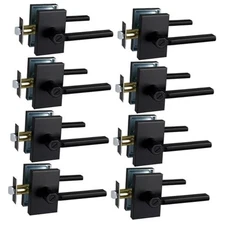  Long Plate Bed and Bath Room Door Lever for 8 Pack Matte Black BED & BATH