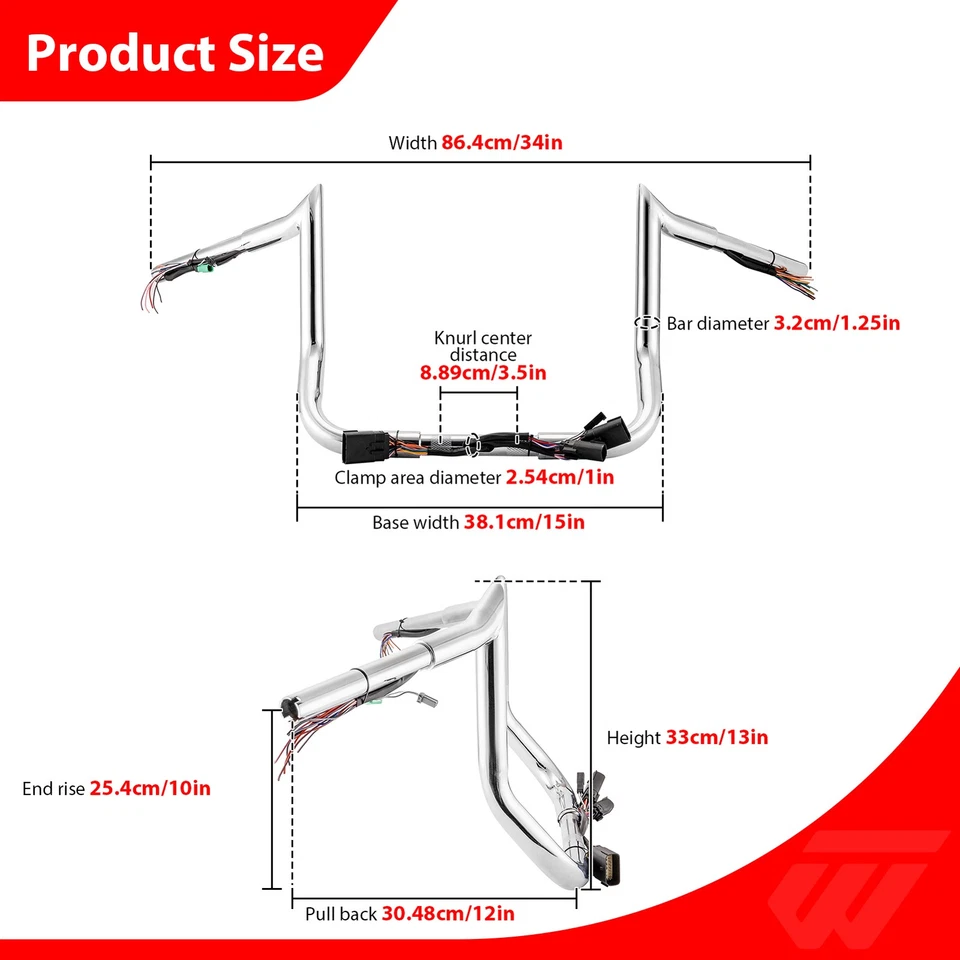 10" Rise Chrome Pre-wired Ape handlebar For Harley Touring Street Electra Glide - Image 2 of 4