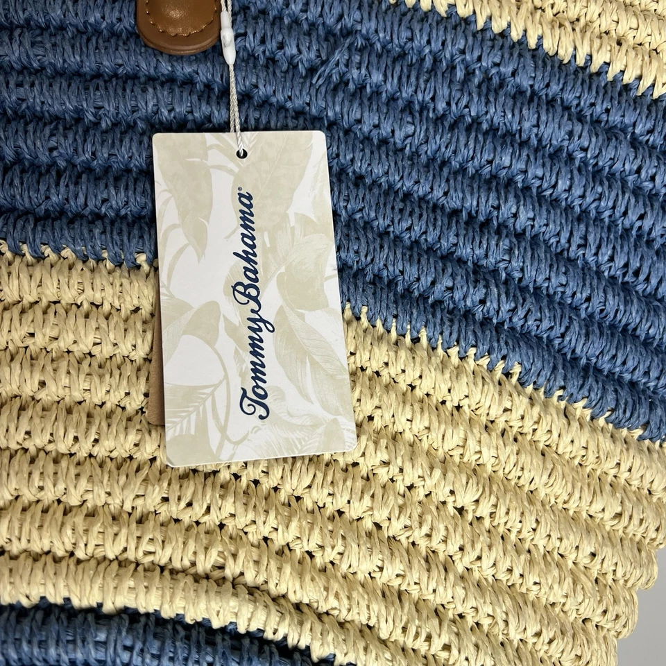 Bolso Tommy Bahama Azul Tejido Perdido Grande Forrado Playa Vacaciones Preppy Foto 2 de 4