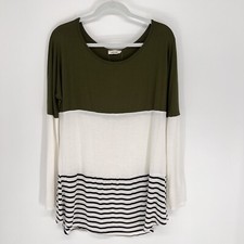 Adora Color Block Stripe Long Sleeve Tunic Shirt Lace Insert Size L USA Made