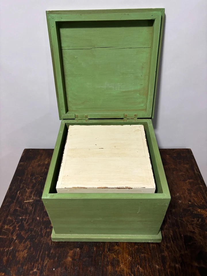 Juego/2 Cajas de Almacenamiento de Madera Rústica Grandes Medianas Verde Marfil Diseño con Bisagras Foto 2 de 3