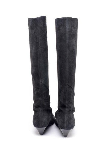 CLAUDIA CIUTI Black Suede Knee High Pointed Toe 1-5/8" Wedge Heel Boots Sz 7 M - Picture 4 of 11