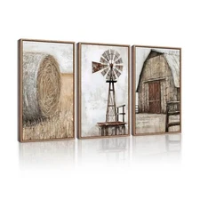 Drsoum Farmhouse Wall Art Vintage Rustic Windmill Barn Cornfield Pictures Fra...
