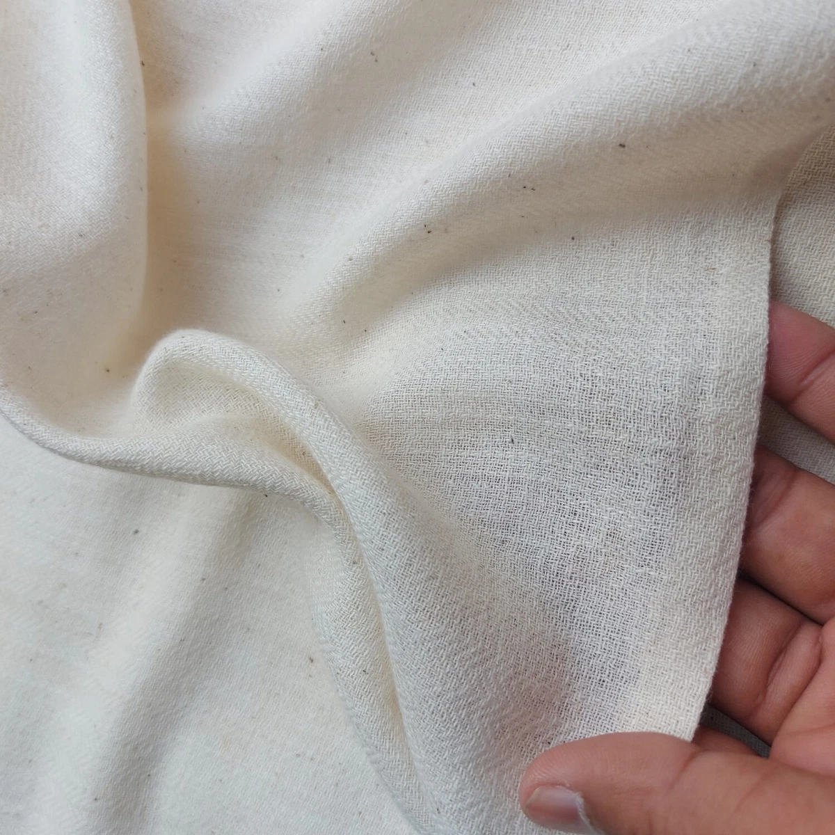 Organic Cotton 45 Wide Herringbone RAW Unbleached Clothing Hand Woven  Fabric