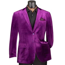 VINCI Men's Purple Velvet 2-Button Reg Fit Dinner Jacket - NEW