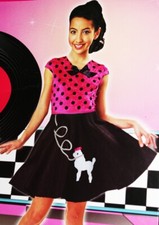 Girls SOCK HOP 50s Poodle Skirt Halloween Purim Costume Dress Outfit M 8 10 NEW