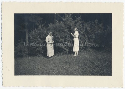 Two Women Posing on Meadow - Beautifully Arranged 1930s Photo