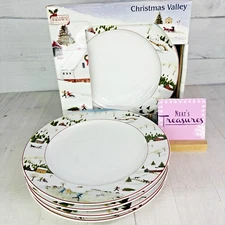 2002 David Carter Brown HOLIDAY Sakura CHRISTMAS VALLEY Dinner Plate Set 4 NEW