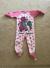 Rare Vintage 90  s Barney Feet Pajamas One Piece Size 5T Goodnight Pink