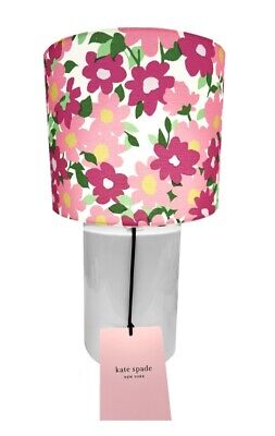 Kate Spade Table Lamp White Ceramic w/ Vibrant Pink Flower Shade Round  Tubule | eBay