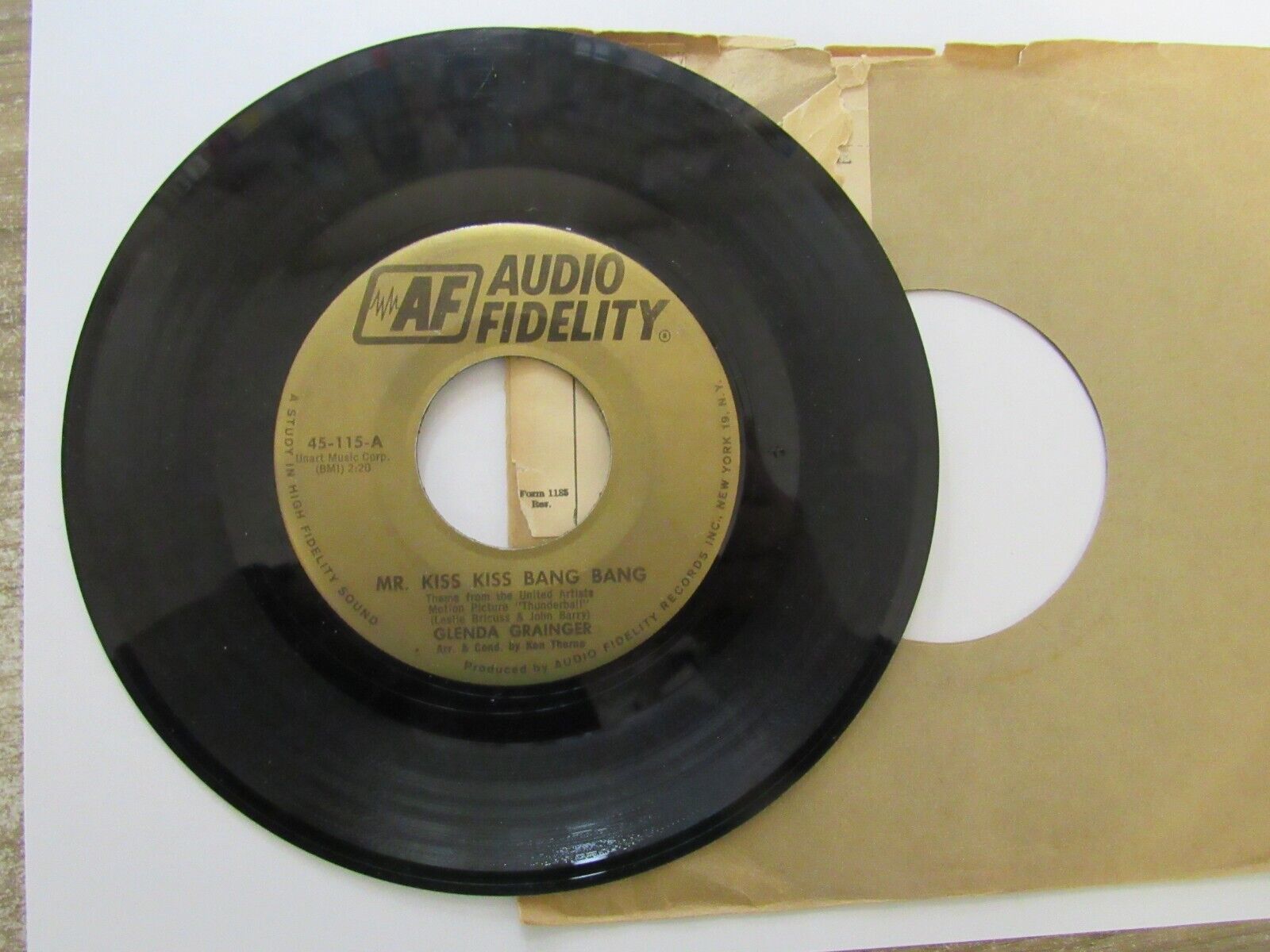 Old 45 RPM Record - Audio Fidelity 45-115 - Glenda Grainger - Mr. Kiss Kiss Bang