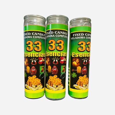33 ESENCIAS VELADORA - 33 ESSENCES Fixed Candle, Para la Buena suerte y fortuna,