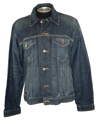 Men's Jean Jacket NEW Roebuck Factory Distressed Denim Blue Tag M Sleeve 26/27