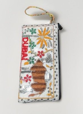 Dubai Embroidered Sequin Zipper Cloth Wristlet Purse Wallet With Camels